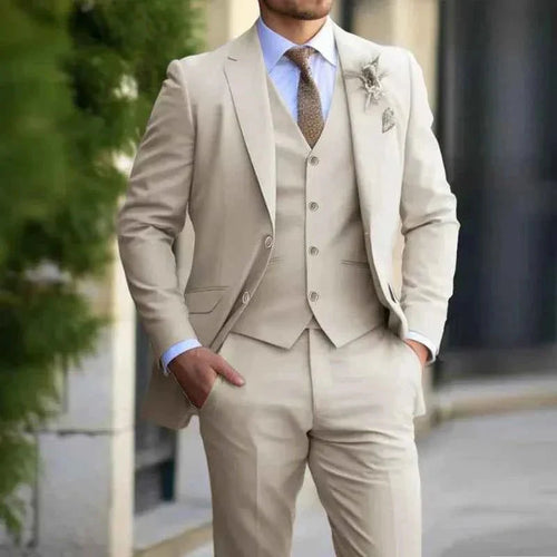 Men's Slim Fit Three-Piece Suit with Matching Waistcoat