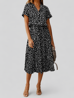 Button Front Spot Print Midi Dress