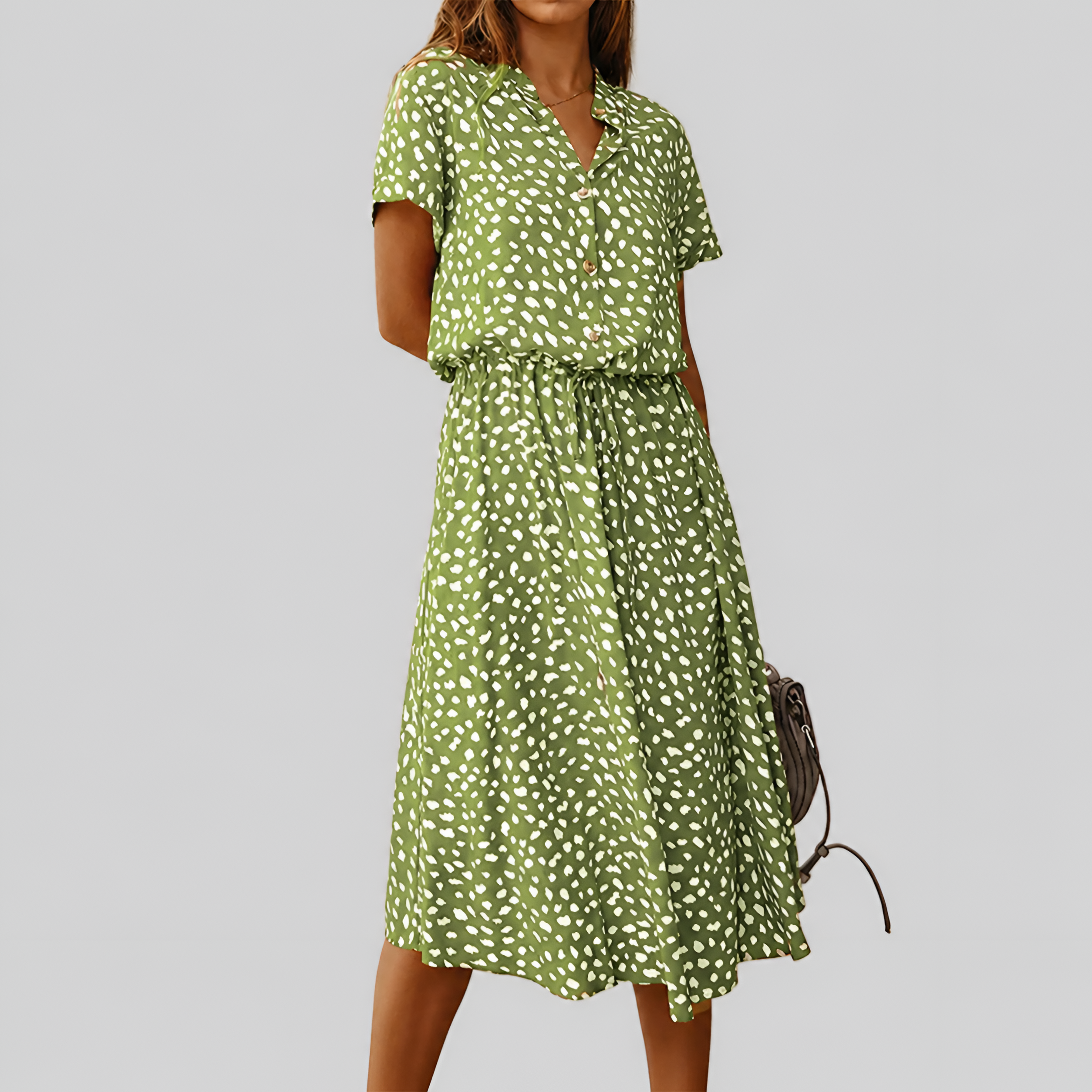 Button Front Spot Print Midi Dress