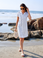 Button Front Striped Shirt Dress