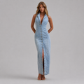 Sleeveless Button Front Denim Maxi Dress