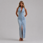 Sleeveless Button Front Denim Maxi Dress