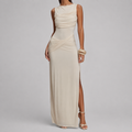 Sleeveless Ruched Side Slit Maxi Dress