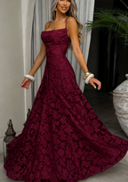 Womens Square Neck Textured Floral A Line Maxi Dress