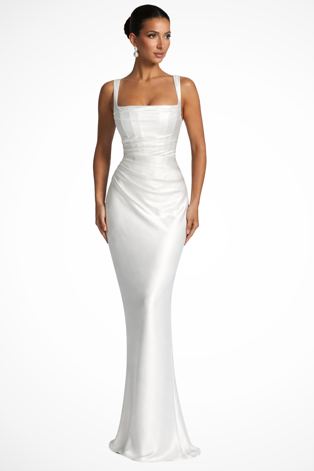 Womens Square Neck Ruched Maxi Evening Dress