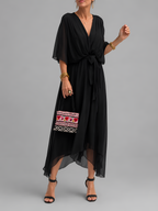 Flowy Sleeve Tie Waist Midi Dress