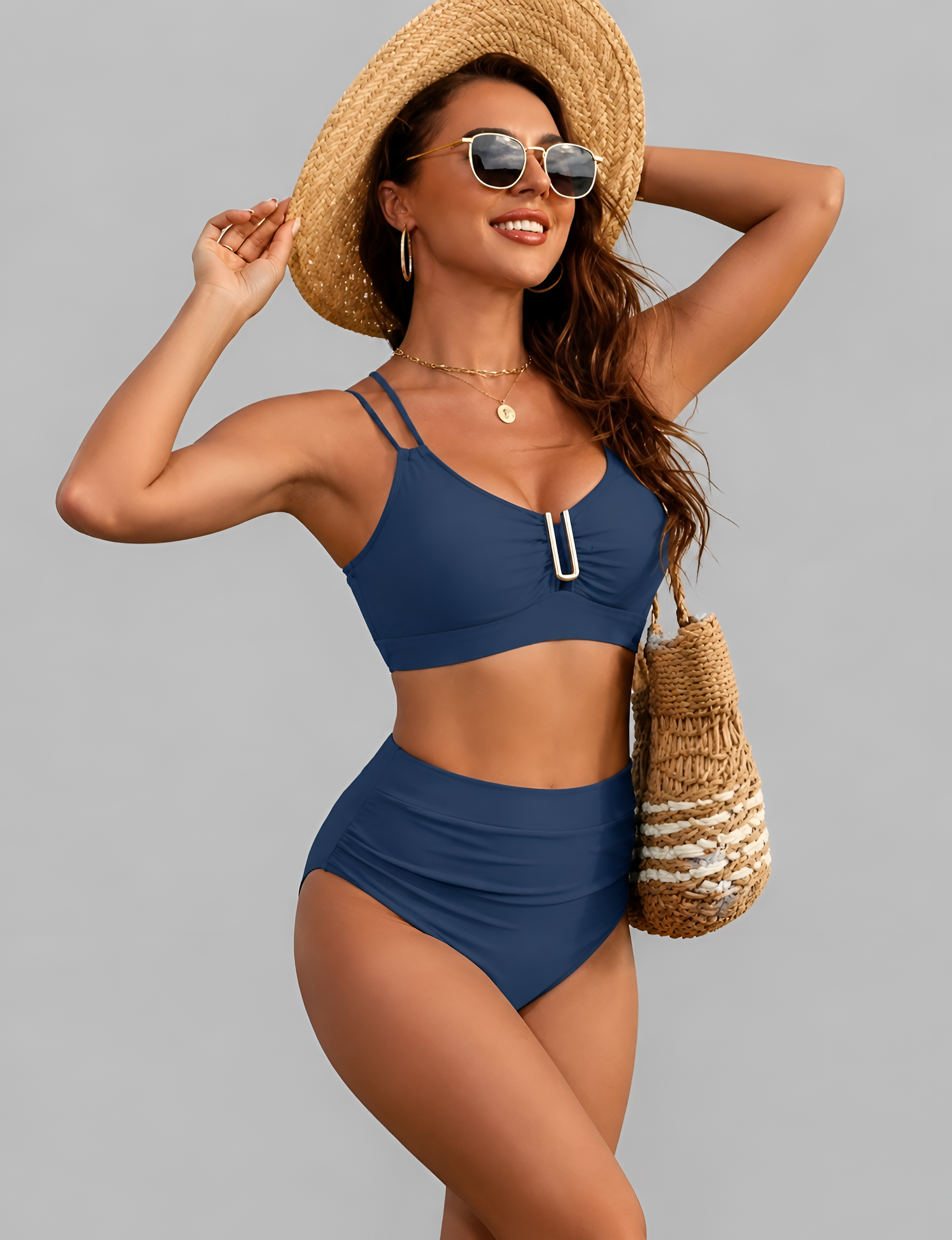 High-Waist Bikini Set with Adjustable Straps