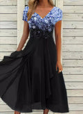 Womens Two-Tone Fitted Evening Dress with Stretch
