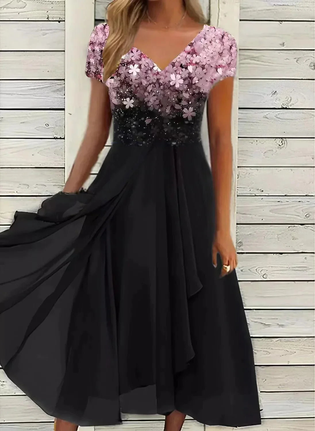 Womens Two-Tone Fitted Evening Dress with Stretch