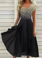 Womens Two-Tone Fitted Evening Dress with Stretch