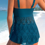 Lace Overlay Halter Swimdress Set