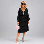 Layered V-Neck Midi Dress