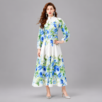Mandarin Collar Floral Midi Dress
