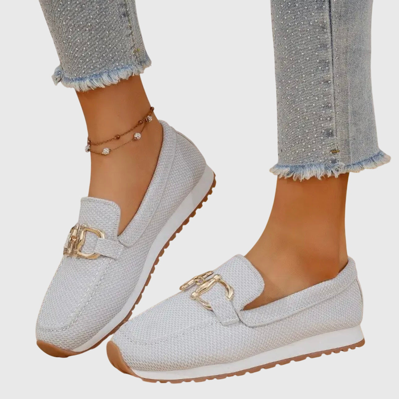 Womens Loafer Sneakers with Cushioned Sole and Knit Upper