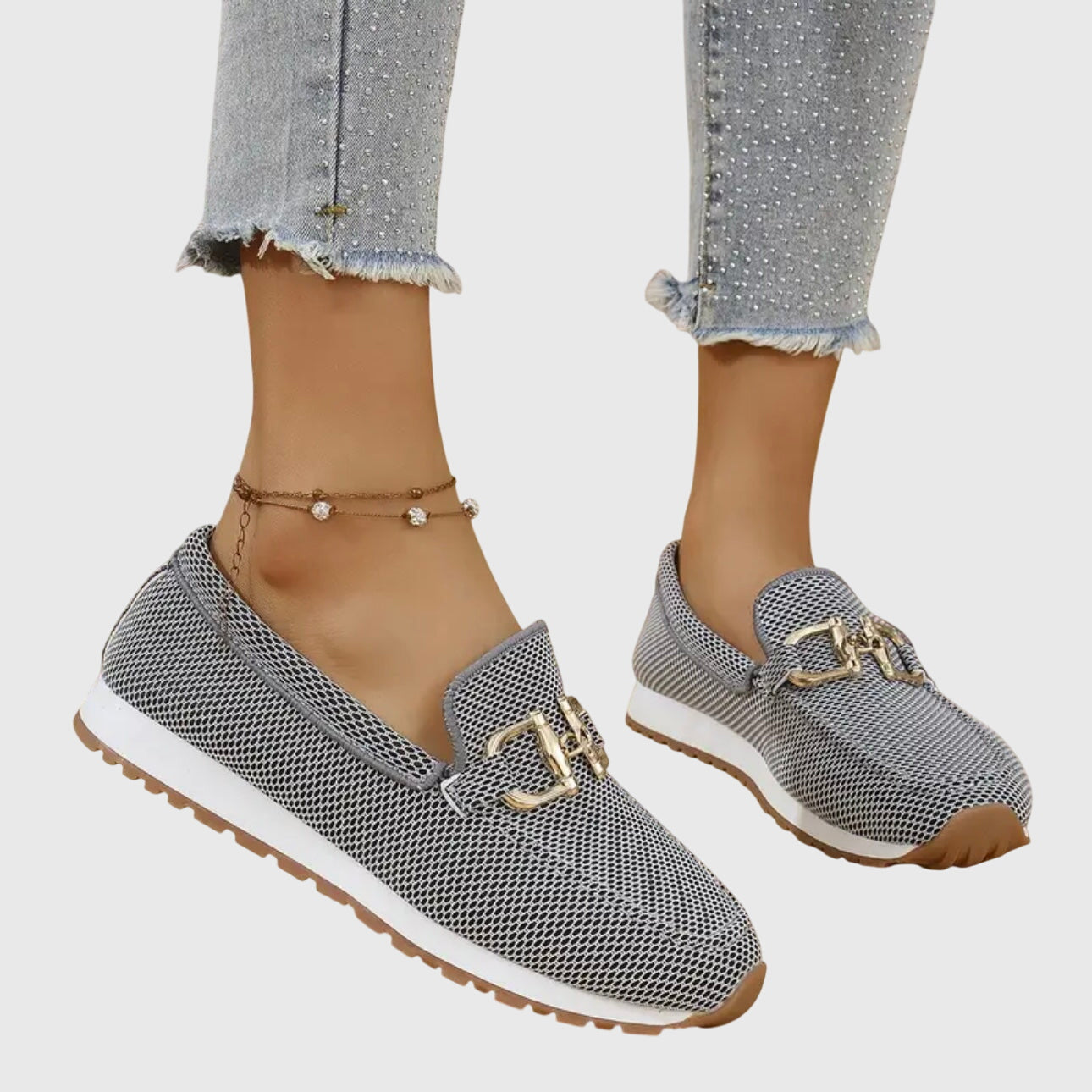 Womens Loafer Sneakers with Cushioned Sole and Knit Upper