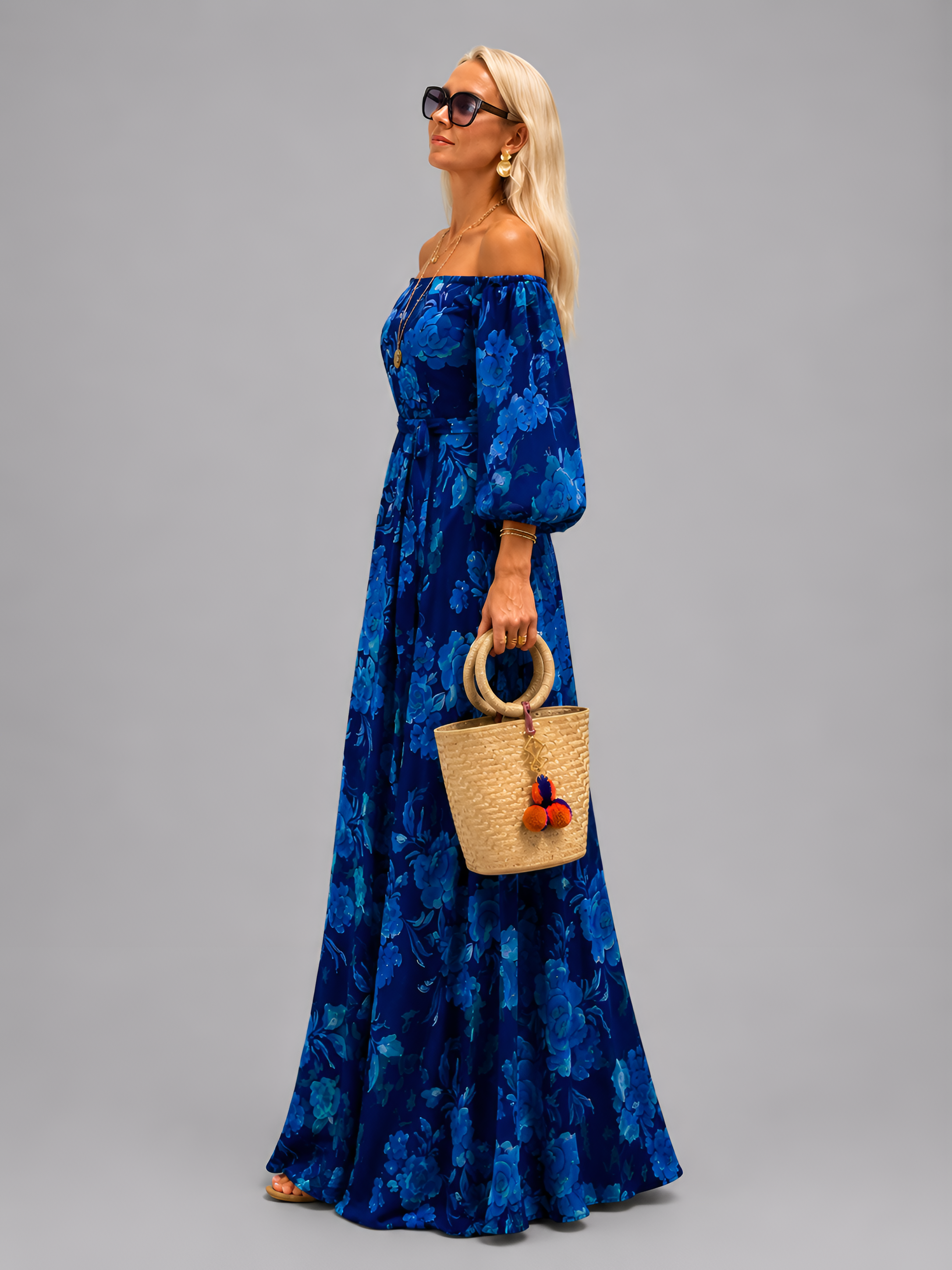Off Shoulder Botanical Maxi Dress