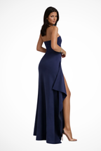 Womens Strapless Maxi Evening Dress with High Side Slit Description