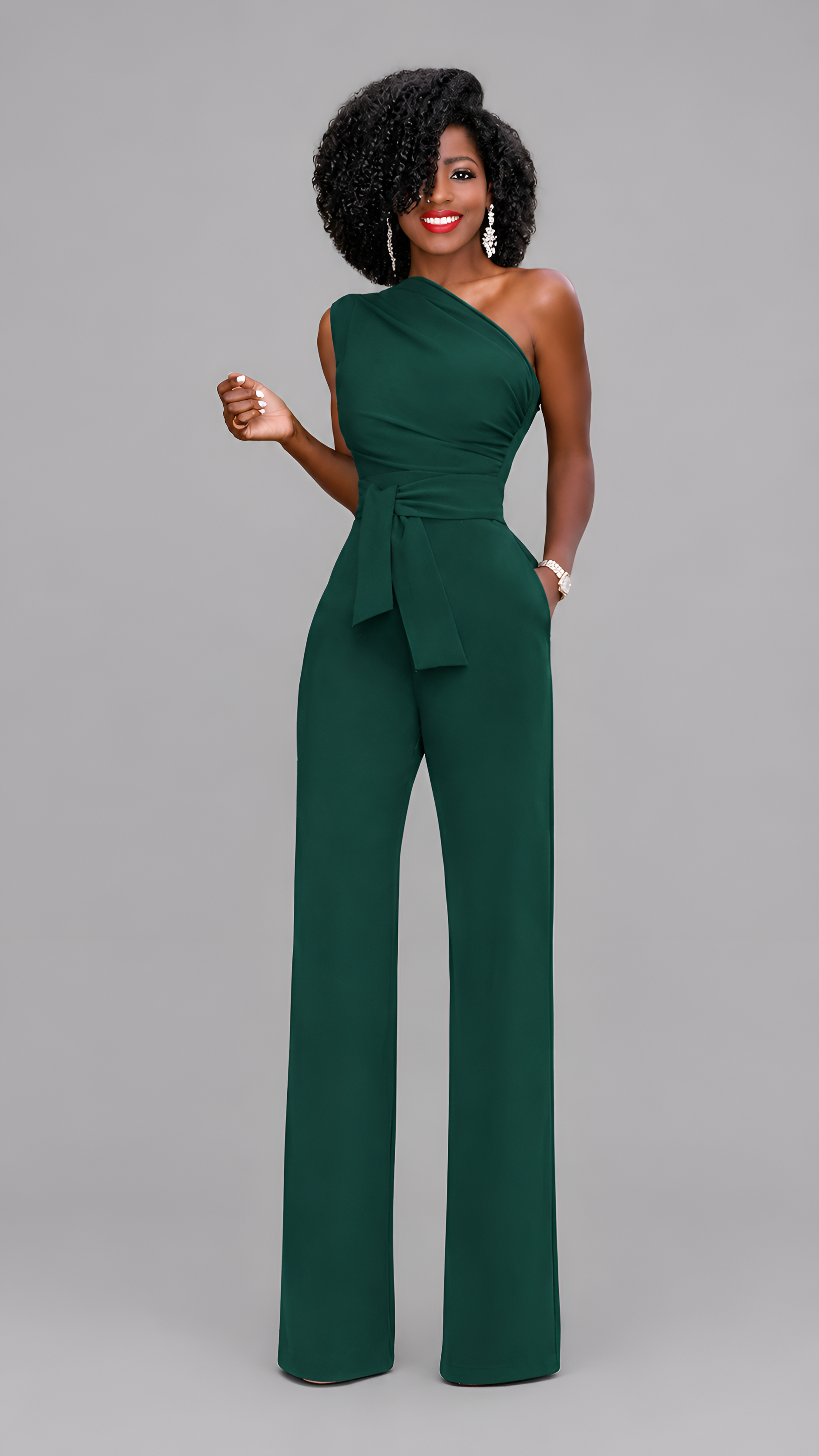One-Shoulder Wide-Leg Evening Jumpsuit