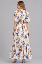 Pleated Floral Tiered Maxi Dress