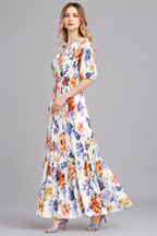 Pleated Floral Tiered Maxi Dress