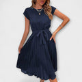 Pleated Waist Tie Midi Dress