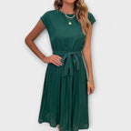 Pleated Waist Tie Midi Dress