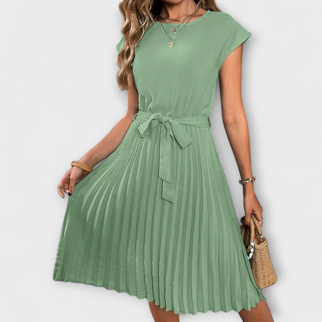 Pleated Waist Tie Midi Dress