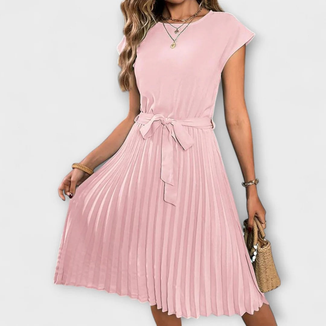 Pleated Waist Tie Midi Dress
