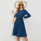 Pleated Waist Tie Midi Dress