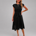 Pleated Waist Tie Midi Dress