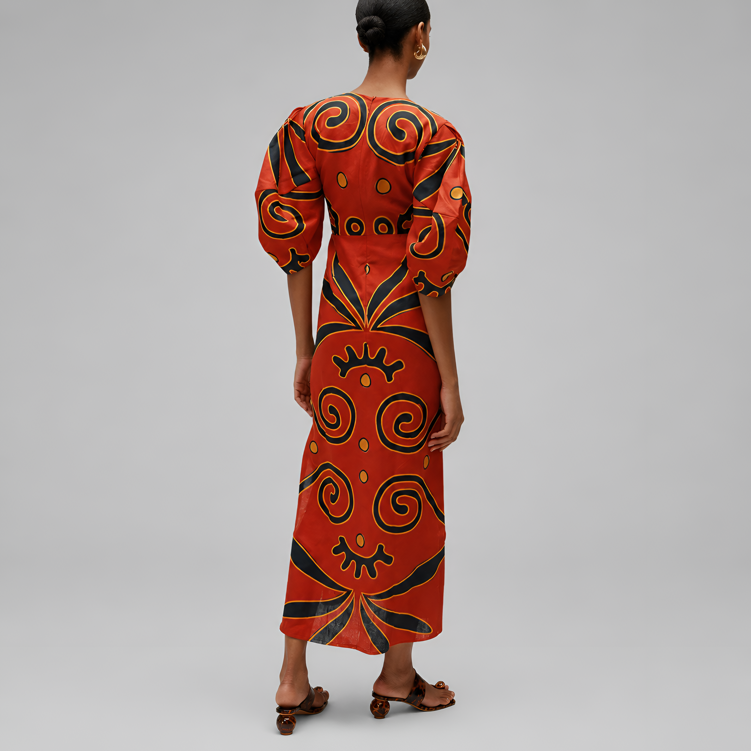 Printed Cut-Out Midi Dress