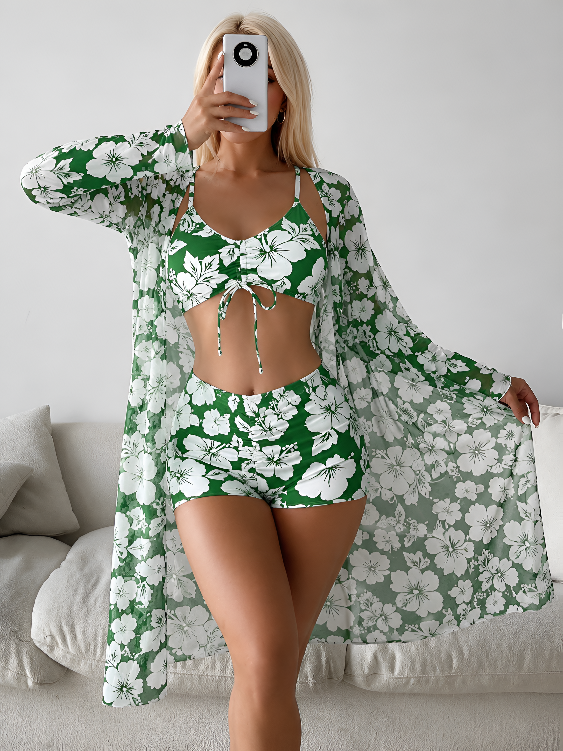 Printed Three-Piece Swimwear Set