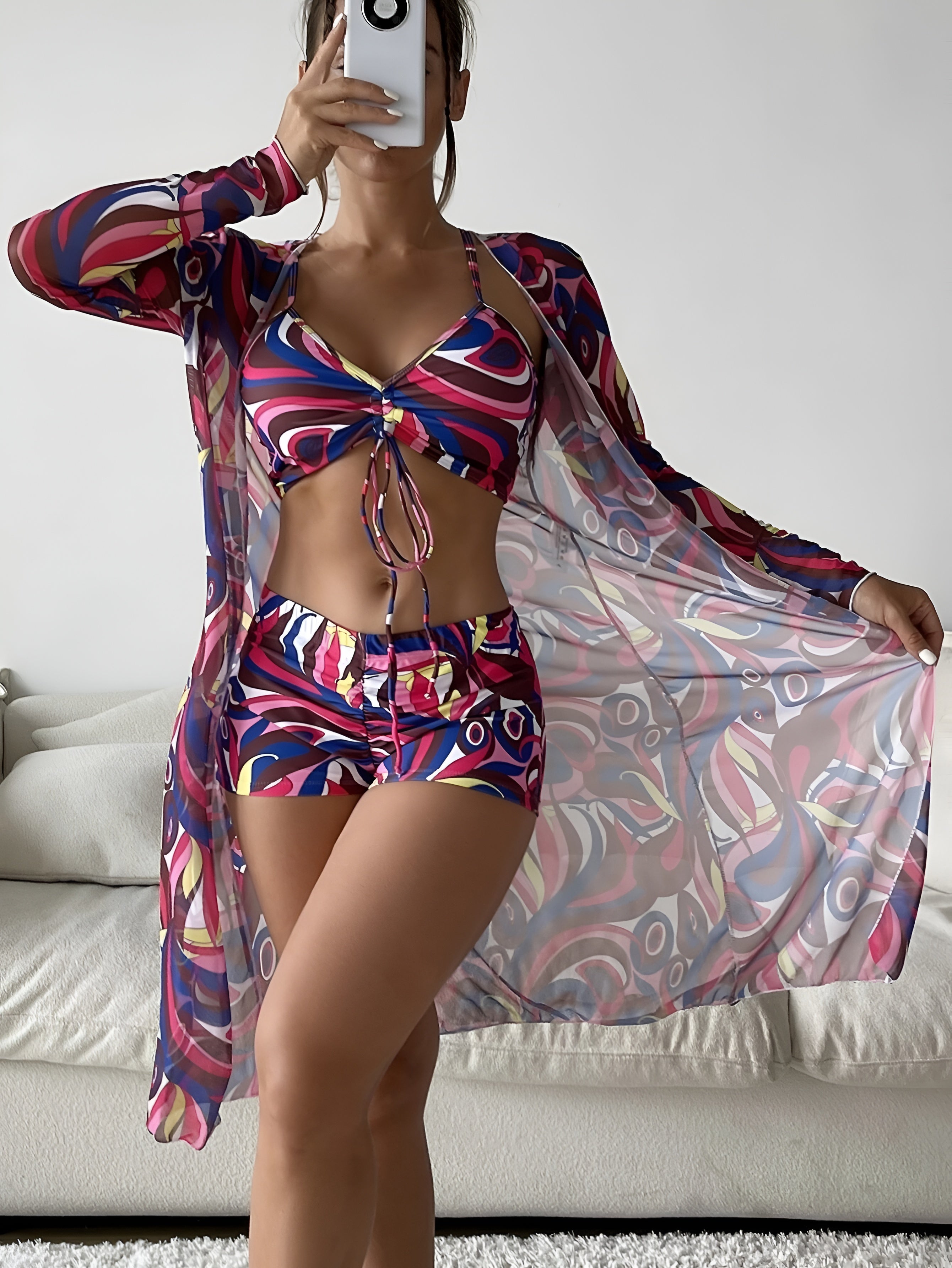 Printed Three-Piece Swimwear Set