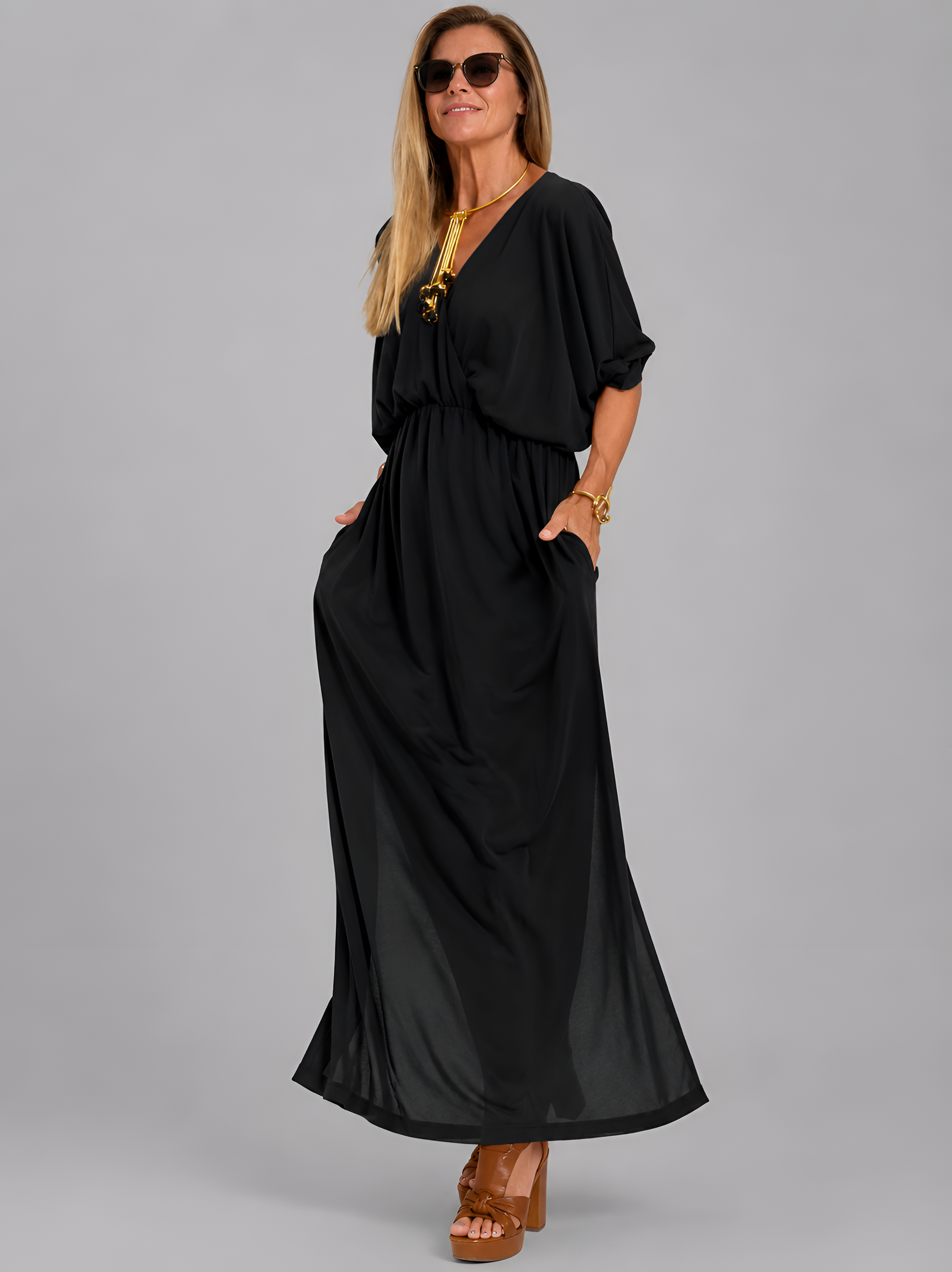 Relaxed Elastic Waist Maxi Dress