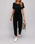 Relaxed Straight-Leg Tie Waist Jumpsuit