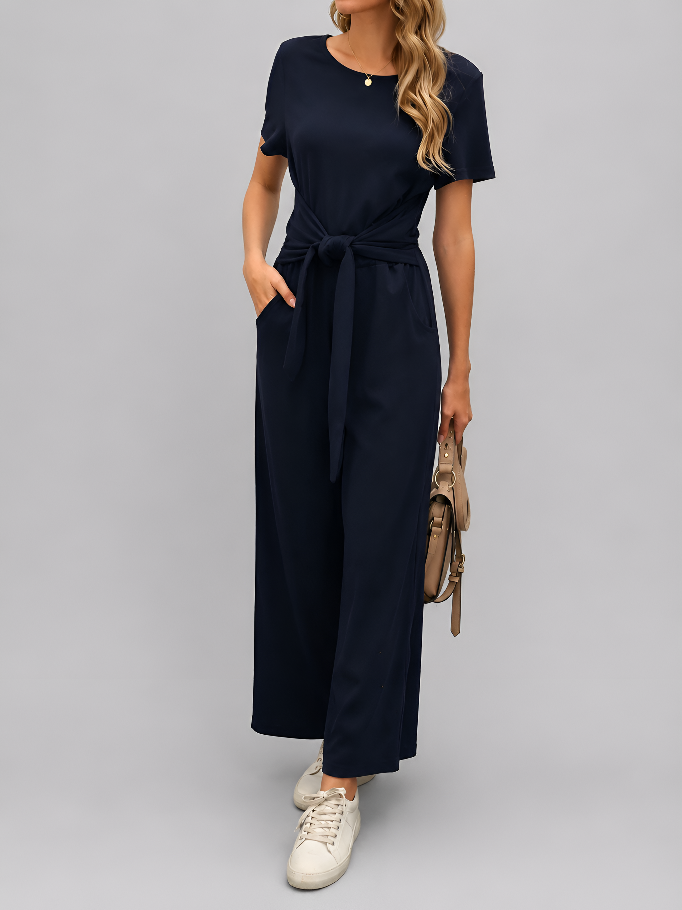 Relaxed Straight-Leg Tie Waist Jumpsuit