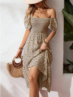 Smocked Off Shoulder Midi Dress