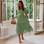 Tiered Puff Sleeve Midi Dress