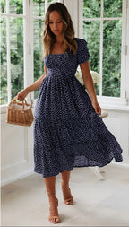 Tiered Puff Sleeve Midi Dress