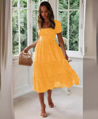 Tiered Puff Sleeve Midi Dress