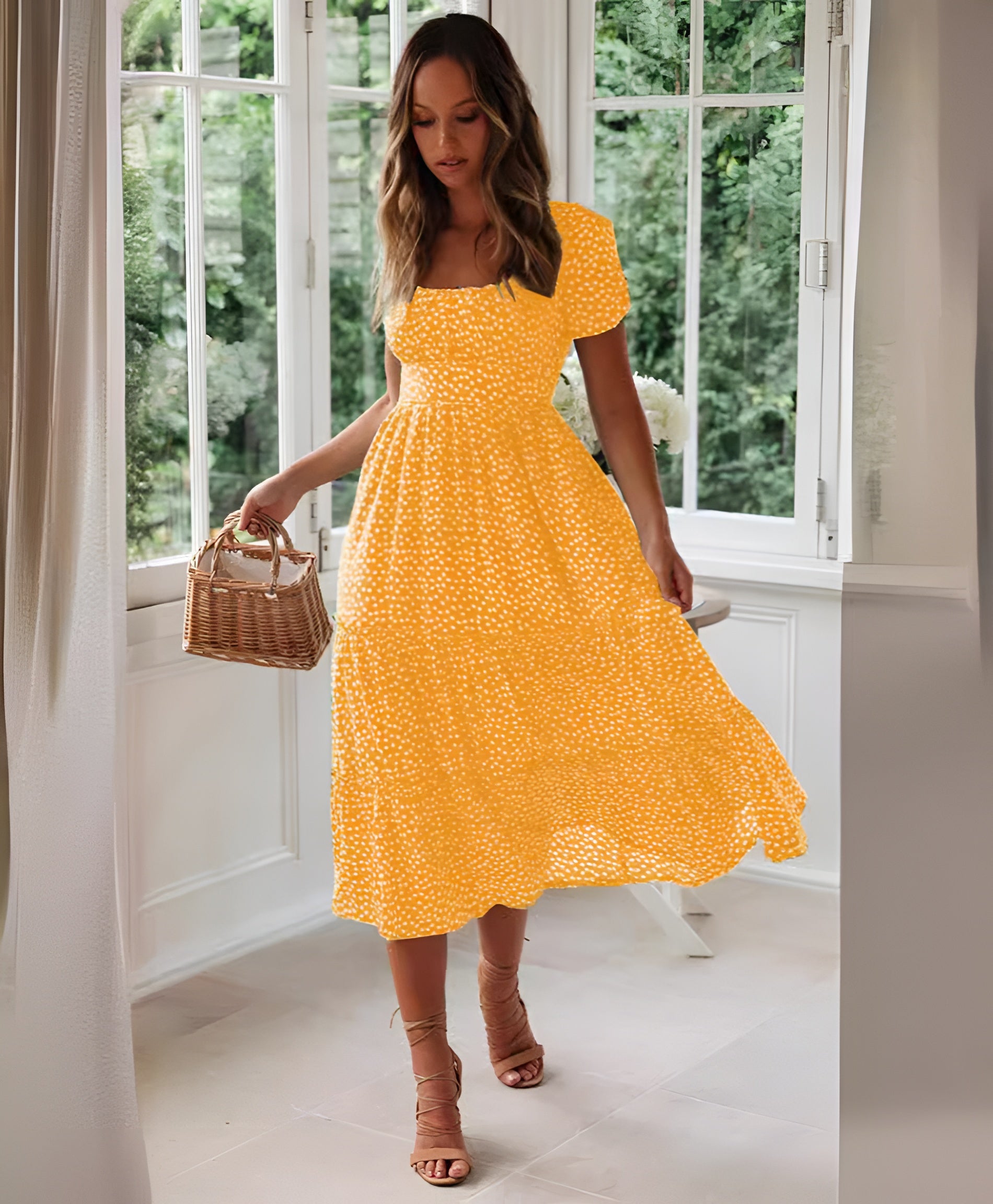 Tiered Puff Sleeve Midi Dress