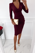 V-Neck Fitted Midi Dress