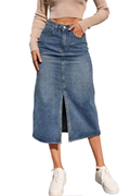 Women's Denim Maxi Skirt with High Waist and Front Split