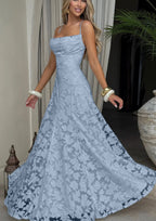 Womens Square Neck Textured Floral A Line Maxi Dress