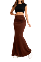 Women's High Waist Ruched Bodycon Mermaid Maxi Skirt
