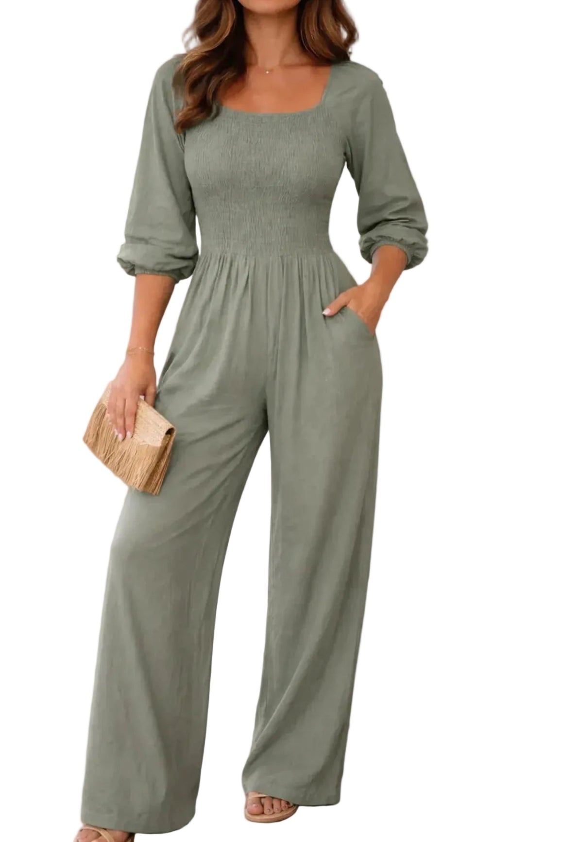 Women's Wide Leg Jumpsuit with Square Neckline