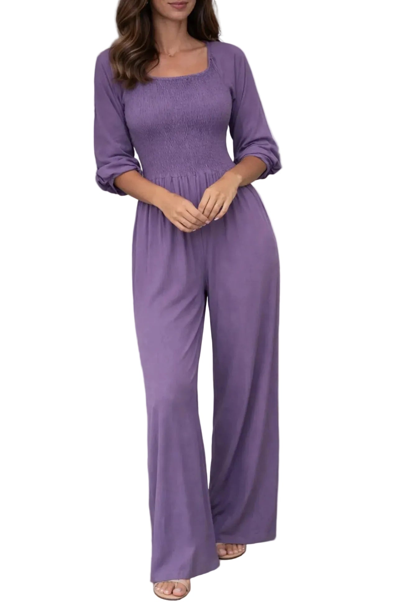 Women's Wide Leg Jumpsuit with Square Neckline
