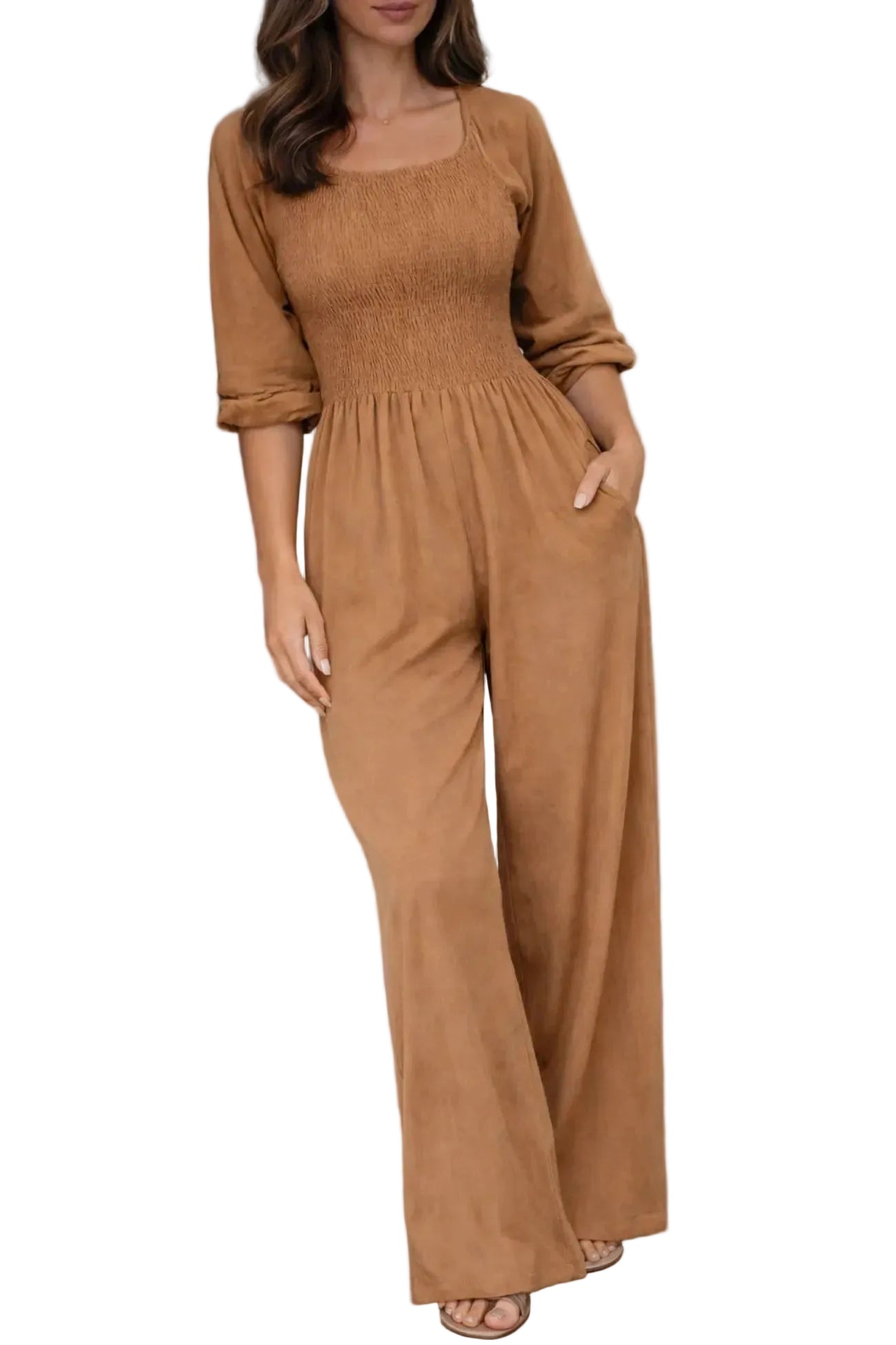 Women's Wide Leg Jumpsuit with Square Neckline