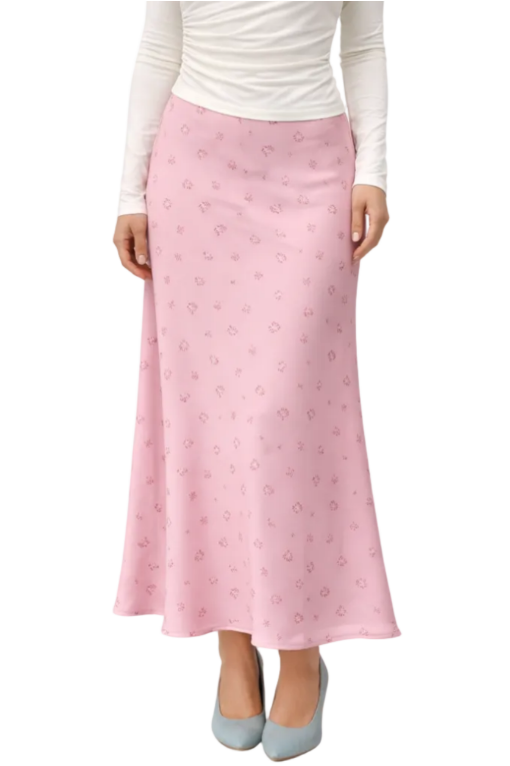 Women's Floral Print Satin Maxi Skirt with Bias Cut