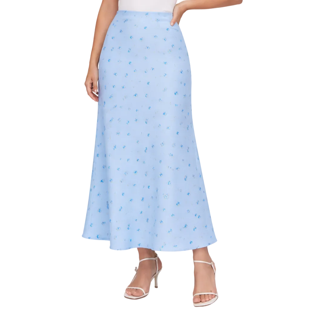Women's Floral Print Satin Maxi Skirt with Bias Cut